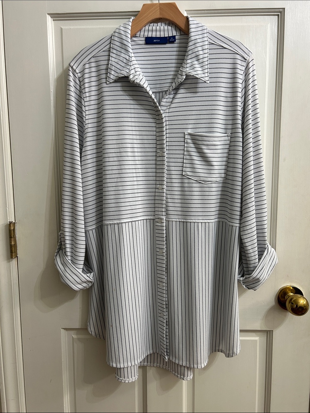 Apt. 9 White Button-Down Shirt with Black Pinstripes